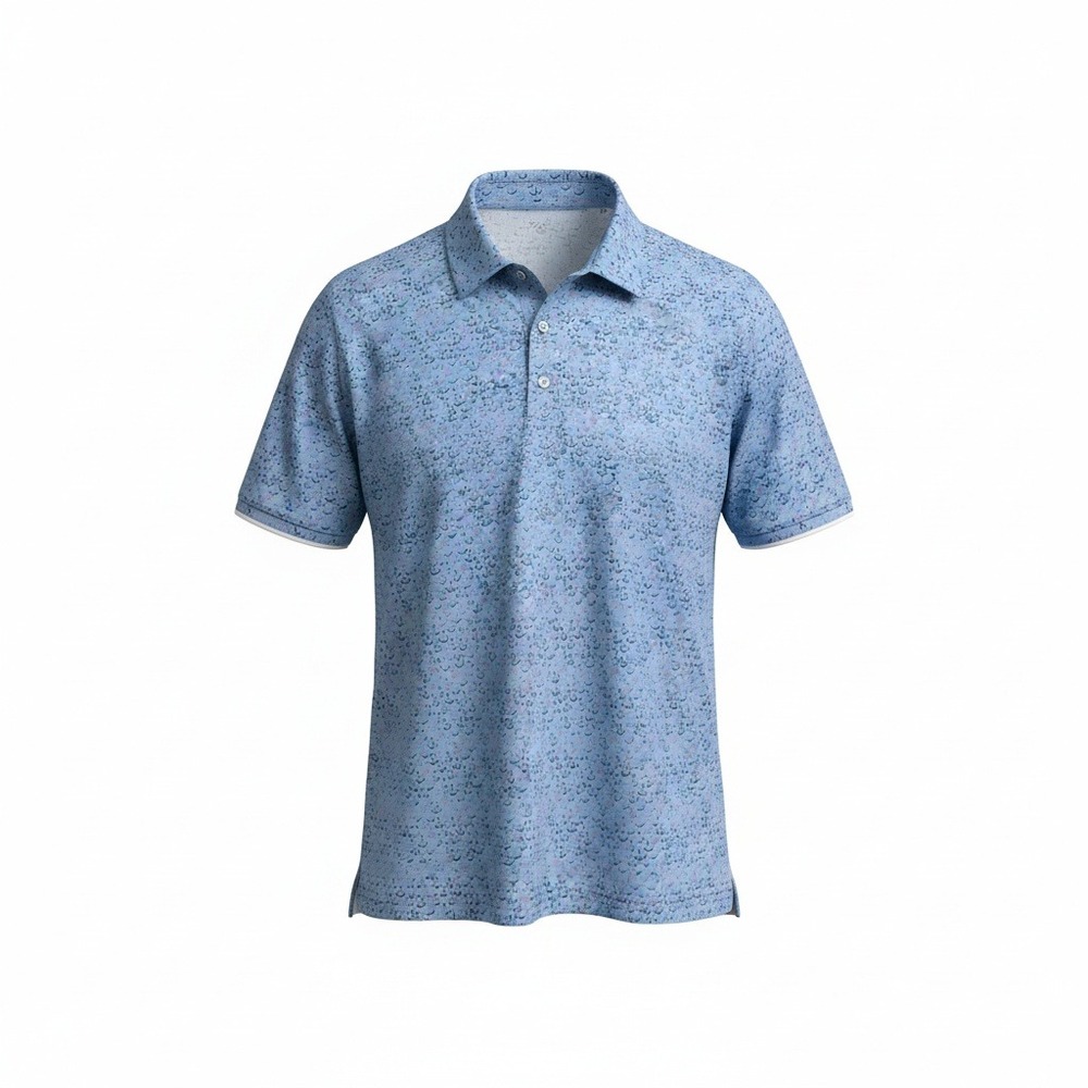 1764 Mens Anchor Print Performance Polo‎ Shirt 2XL Nautical Golf Blue